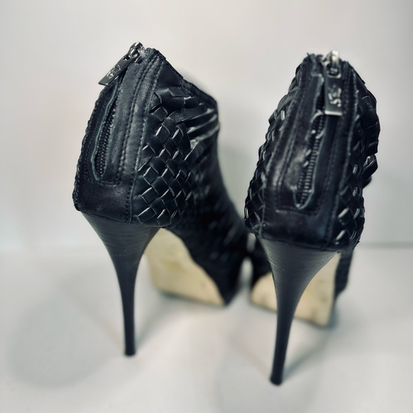Mea Shadow Heels Gladiator Stiletto Platform BLACK Woven Leather SZ 6 - Picture 6 of 16